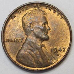 1947 D Lincoln Wheat Cent - old uncirculated vintage American penny