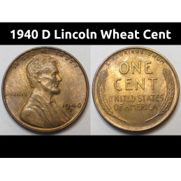 1940 D Lincoln Wheat Cent - uncirculated Denver mintmark American wheat penny