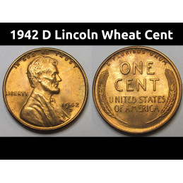 1942 D Lincoln Wheat Cent - flashy uncirculated high grade American wheat penny