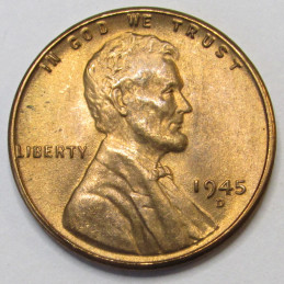 1945 D Lincoln Wheat Cent - old uncirculated Denver mintmark antique American coin