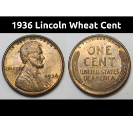 1936 Lincoln Wheat Cent - uncirculated antique Great Depression era American coin
