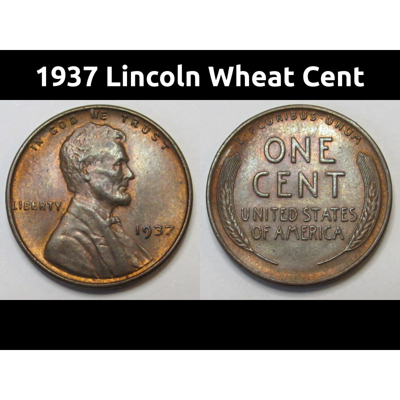 1937 Lincoln Wheat Cent - old Great Depression era American wheat penny