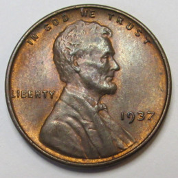 1937 Lincoln Wheat Cent - old Great Depression era American wheat penny