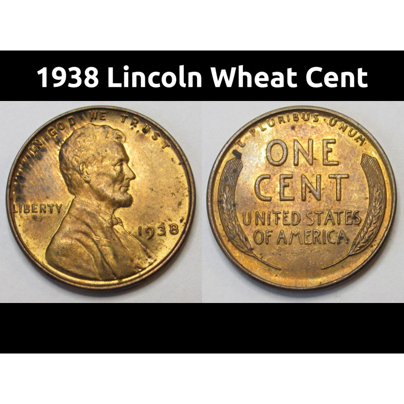 1938 Lincoln Wheat Cent - old uncirculated American wheat penny