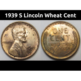 1939 S Lincoln Wheat Cent - old antique San Francisco mintmark wheat penny