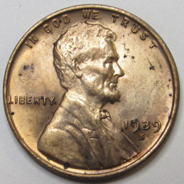 1939 S Lincoln Wheat Cent - old antique San Francisco mintmark wheat penny