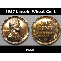 1957 Lincoln Wheat Cent - proof - flashy vintage American wheat penny