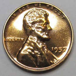 1957 Lincoln Wheat Cent - proof - flashy vintage American wheat penny