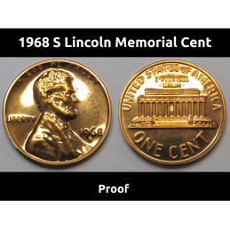 1968 S Lincoln Memorial Cent - vintage American proof finish penny coin