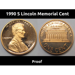 1990 S Lincoln Memorial Cent - vintage American proof penny coin