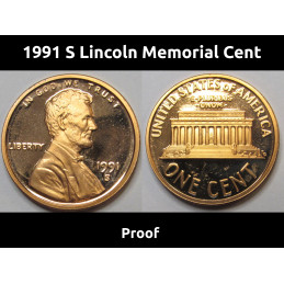 1991 S Lincoln Memorial Cent - vintage American penny coin