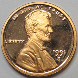 1991 S Lincoln Memorial Cent - vintage American penny coin