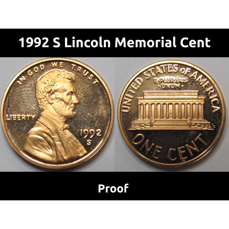1992 S Lincoln Memorial Cent - vintage American proof penny