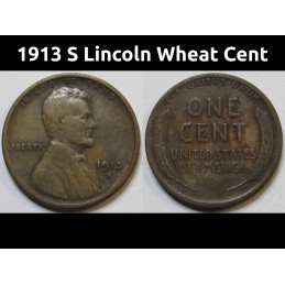 1913 S Lincoln Wheat Cent - early date semi-key date San Francisco penny