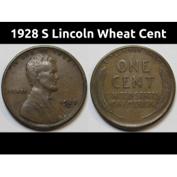 1928 S Lincoln Wheat Cent - antique San Francisco mintmark higher grade penny