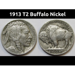 1913 T2 Buffalo Nickel - Type 2 Recessed Mound - antique type coin
