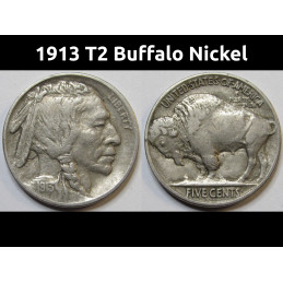 1913 T2 Buffalo Nickel - Type 2 Recessed Mound - full horn antique coin