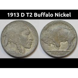 1913 D T2 Buffalo Nickel - key date antique American nickel coin