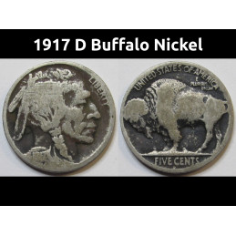 1917 D Buffalo Nickel - antique Denver mintmark American five cent coin