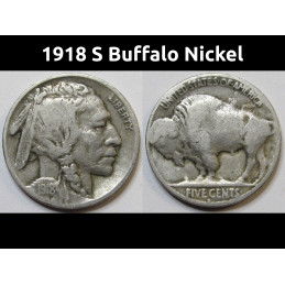 1918 S Buffalo Nickel - lower mintage antique American Indian head coin