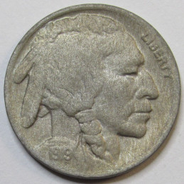 1919 D Buffalo Nickel - antique Denver mintmark American Indian five cent coin