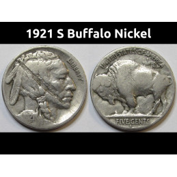 1921 S Buffalo Nickel - antique low mintage San Francisco mintmark coin