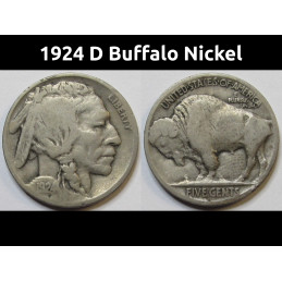 1924 D Buffalo Nickel - old Denver mintmark American Indian five cent coin