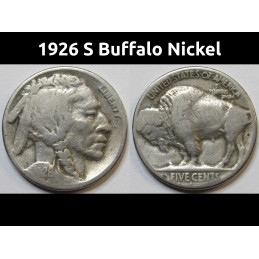 1926 S Buffalo Nickel - low mintage San Francisco mintmark five cent coin