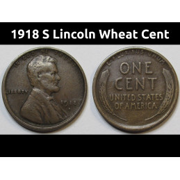 1918 S Lincoln Wheat Cent - antique better condition San Francisco mintmark wheat penny