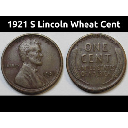 1921 S Lincoln Wheat Cent - better date San Francisco mintmark wheat penny
