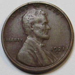 1921 S Lincoln Wheat Cent - better date San Francisco mintmark wheat penny