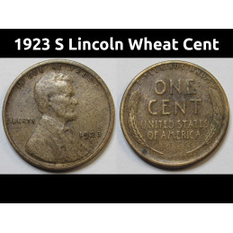 1923 S Lincoln Wheat Cent - old San Francisco mintmark American wheat penny