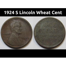 1924 S Lincoln Wheat Cent - old San Francisco mintmark American wheat penny
