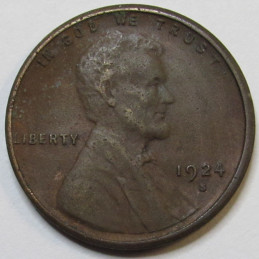 1924 S Lincoln Wheat Cent - old San Francisco mintmark American wheat penny