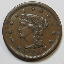 1850 Braided Hair Large Cent - higher grade antique American penny