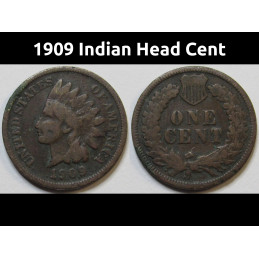 1909 Indian Head Cent - antique final year of issue American penny