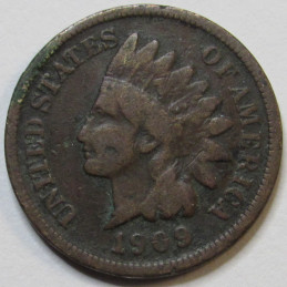 1909 Indian Head Cent - antique final year of issue American penny