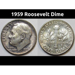 1959 Roosevelt Dime - toned uncirculated American silver dime