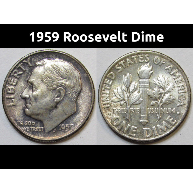 1959 Roosevelt Dime - toned uncirculated American silver dime