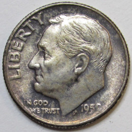 1959 Roosevelt Dime - toned uncirculated American silver dime