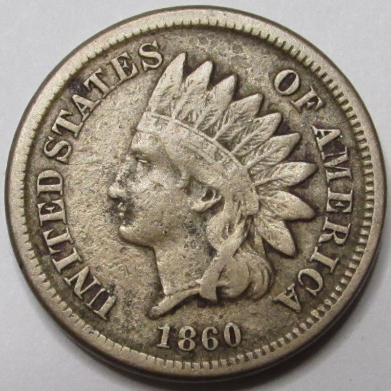 1860 Indian Head Cent - old Civil War era cupronickel type US penny