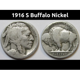 1916 S Buffalo Nickel - antique American San Francisco mintmark five cent coin