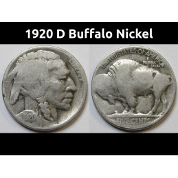 1920 D Buffalo Nickel - antique Denver mintmark American Indian design coin