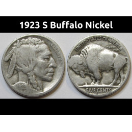 1923 S Buffalo Nickel - antique San Francisco mintmark American five cent coin