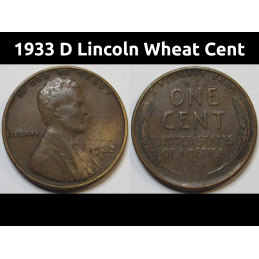1933 D Lincoln Wheat Cent - old Great Depression era Denver mintmark coin