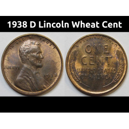 1938 D Lincoln Wheat Cent - uncirculated Denver mintmark antique penny