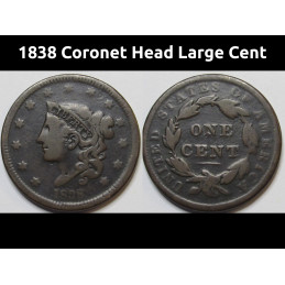 1838 Coronet Head Large Cent - antique Matron Head type American coin