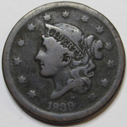 1839 Coronet Head Large Cent - Silly Head variety - antique American coin