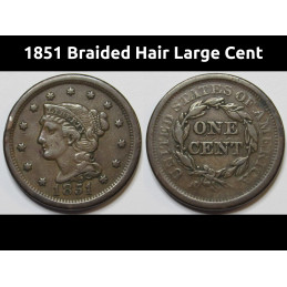 1851 Braided Hair Large Cent - better condition antique American coin