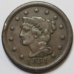 1851 Braided Hair Large Cent - better condition antique American coin